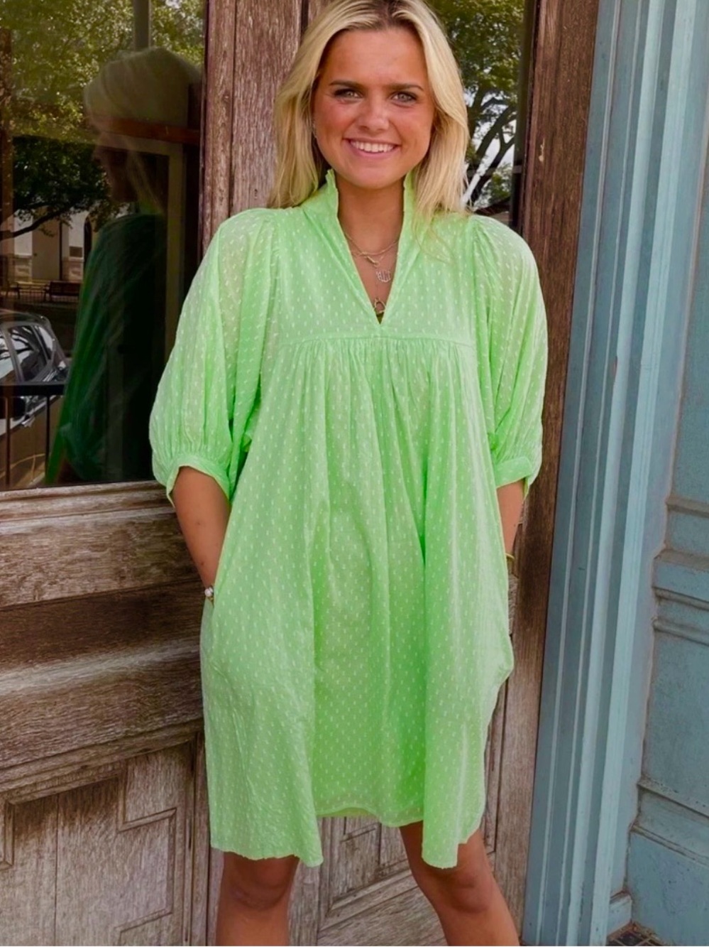 Never A Wallflower High Neck Dress Mint Green Swiss Dot Puff Sleeve XL